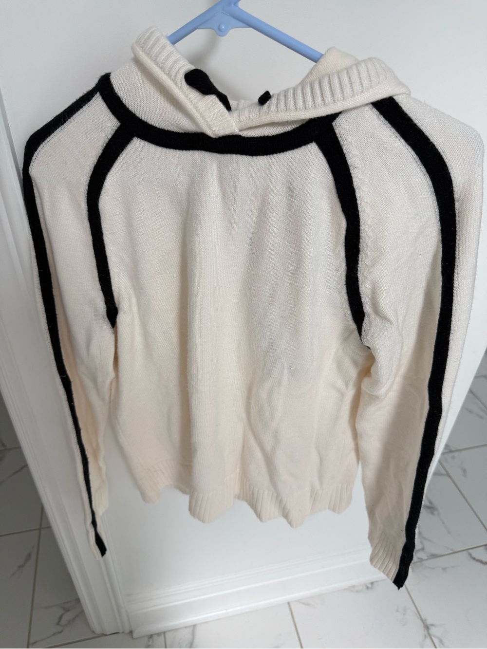 Lou & Grey Cream Hooded Sweater with Black Contrast Stripes